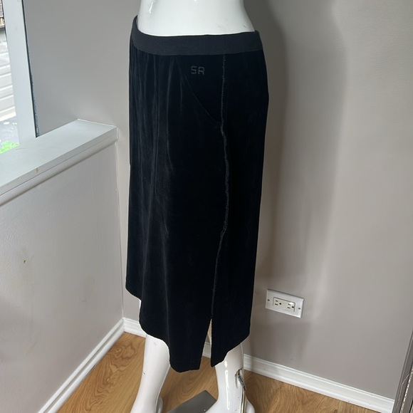 Sonia Rykiel Sz M Black Velour Pull On Skirt Front Slip In Pockets Side Slits - Picture 1 of 9